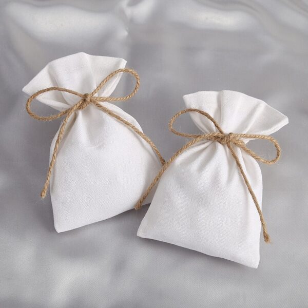 50pcs White Cotton Burlap Bucket Jewelry Bag Wedding Party Christmas Candy Gift Bag Custom Logo Marige 3