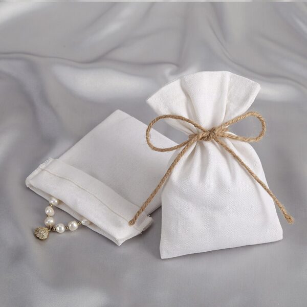 50pcs White Cotton Burlap Bucket Jewelry Bag Wedding Party Christmas Candy Gift Bag Custom Logo Marige 4