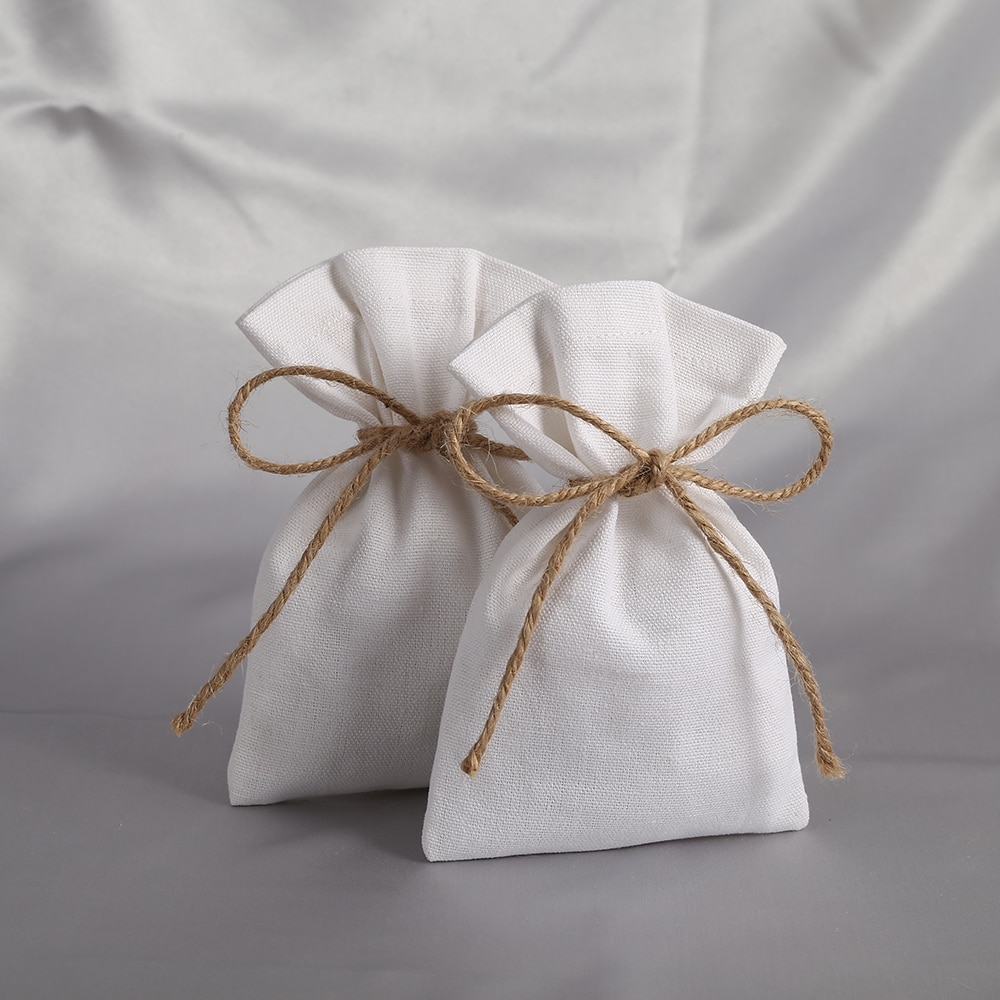 50pcs White Cotton Burlap Bucket Jewelry Bag Wedding Party Christmas Candy Gift Bag Custom Logo Marige 5