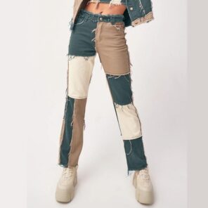 Autumn Brown Women Cowboy Striped Patchwork Jeans Street Casual Hip Hop High Waist Loose Straight Jeans 3.jpg 640x640 3
