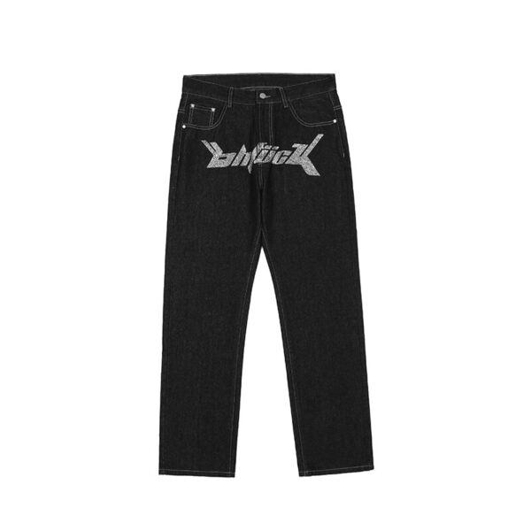 Back Dollar Print Bronzing Jeans Harajuku Streetwear Straight Retro Ripped Casual Denim Pants Mens Baggy Washed 4