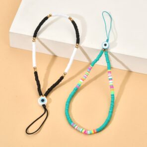 Boho New Summer Colorful Clay Mobile Phone Chain Lanyards for Women Girls Bohemia Eye Pearl Rope