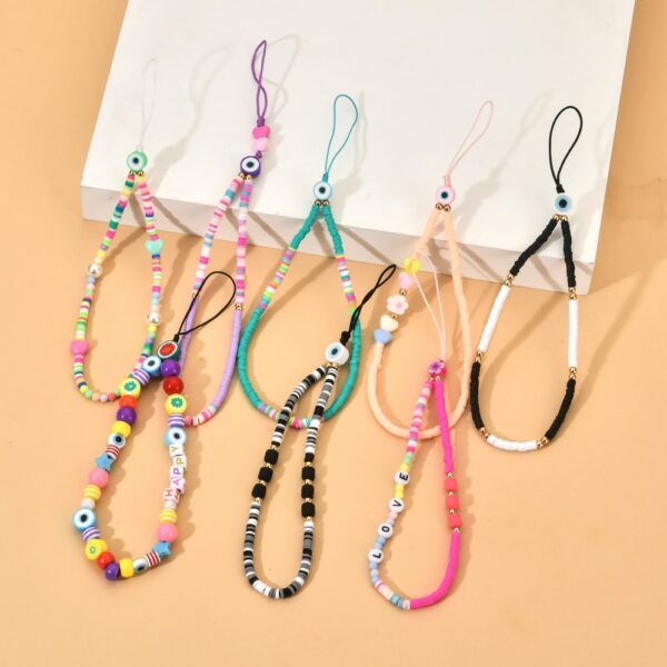Boho New Summer Colorful Clay Mobile Phone Chain Lanyards for Women Girls Bohemia Eye Pearl Rope 3