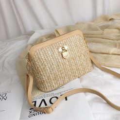 Casual Chains Straw Bucket Bags 2022 Women Summer Messenger Bag Rattan Bags Beach Lady Travel Purses