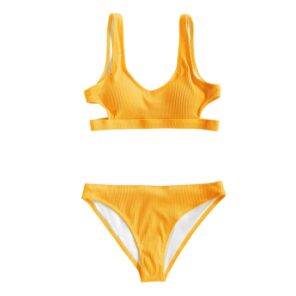 Cupshe Yellow Feather Yarn Solid Bikini Set Plain Hollow out Padded Two Pieces Swimwear 2022 Women 2.jpg 640x640 2