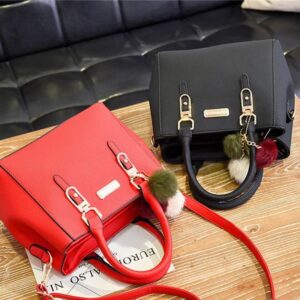 Fashion High Quality Women Handbag Large Capacity PU Leather Ladies Shoulder Bag Messenger Bag With Hairball 2