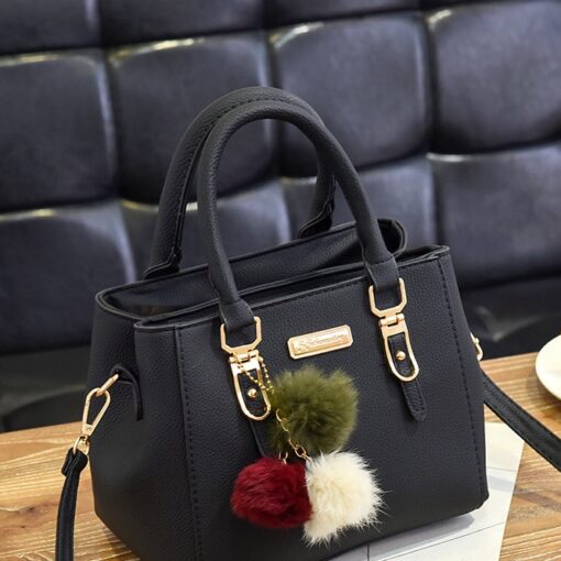 Fashion High Quality Women Handbag Large Capacity PU Leather Ladies Shoulder Bag Messenger Bag With Hairball