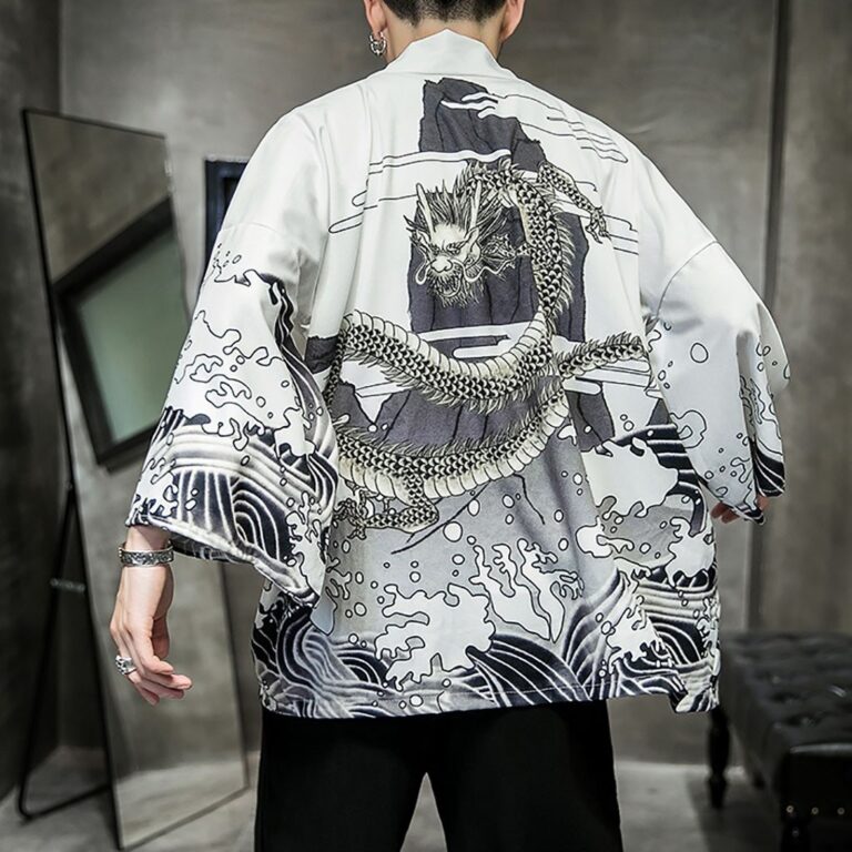 Fashion Men s Kimono Cardigan Oversize Shirts Popular Dragon Pattern Printed Shirt Yukata Top Anime Costume