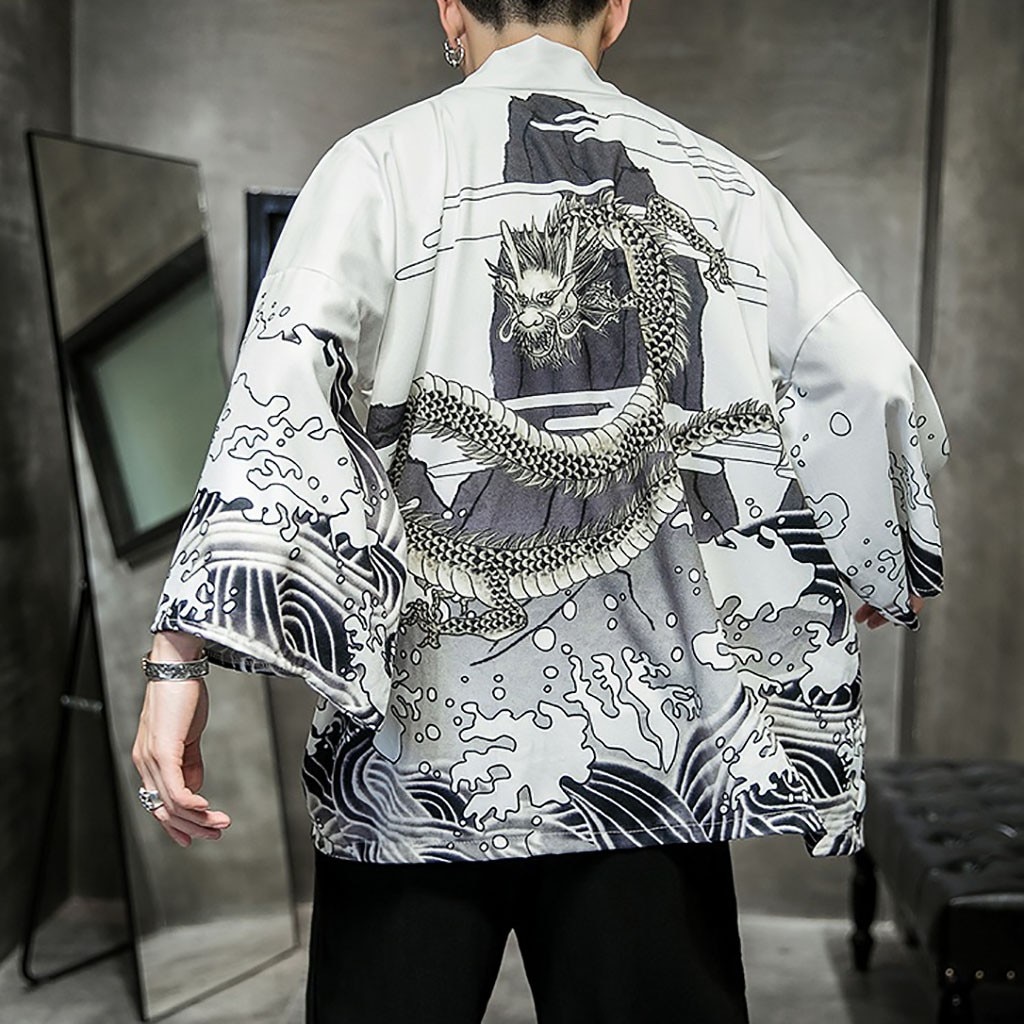 Fashion Men's Kimono Cardigan Oversize Shirts Popular Dragon Pattern ...