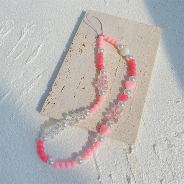 For Charm Phone Soft Gift Pink Lanyard Women Jewelry Beaded Mobile Strap Sweet Phone Wrist Chain 2