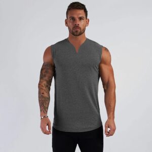 Gym Clothing V Neck Cotton Bodybuilding Tank Top Mens Workout Sleeveless Shirt Fitness Sportswear Running Vests 3