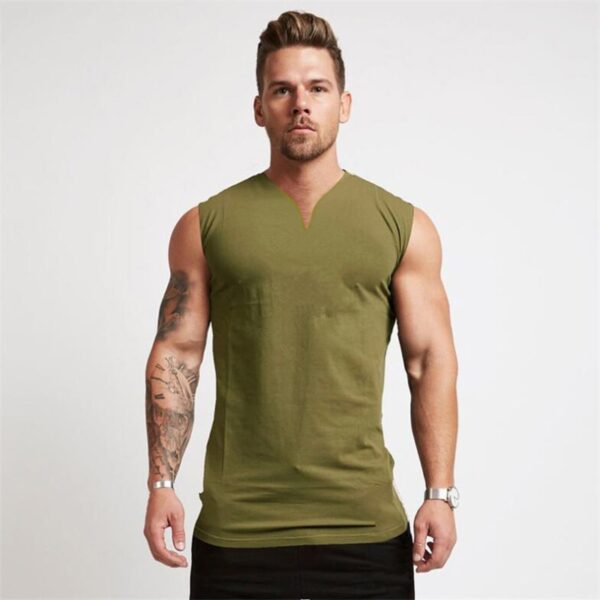 Gym Clothing V Neck Cotton Bodybuilding Tank Top Mens Workout Sleeveless Shirt Fitness Sportswear Running Vests 4