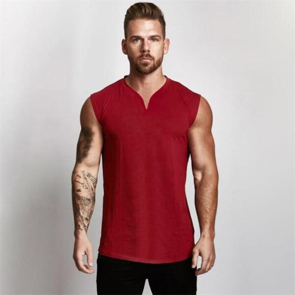 Gym Clothing V Neck Cotton Bodybuilding Tank Top Mens Workout Sleeveless Shirt Fitness Sportswear Running Vests 5