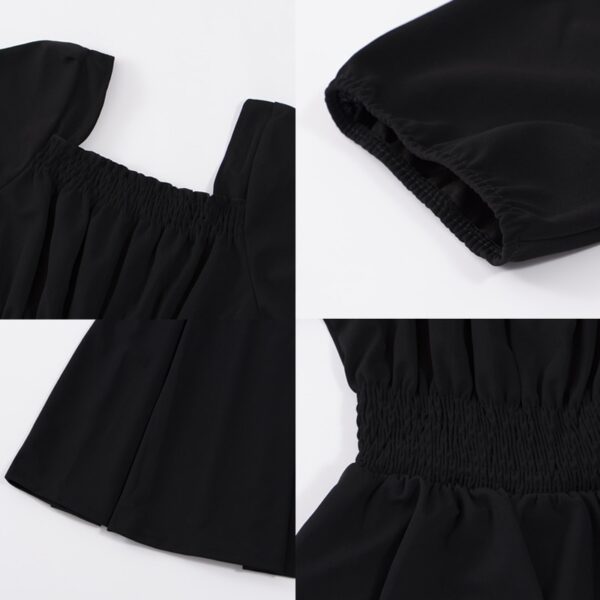 HOUZHOU Black Vintage Midi Dress Elegant Women Dresses Square Collar Puff Sleeve Oversized Loose Casual Sundress 5