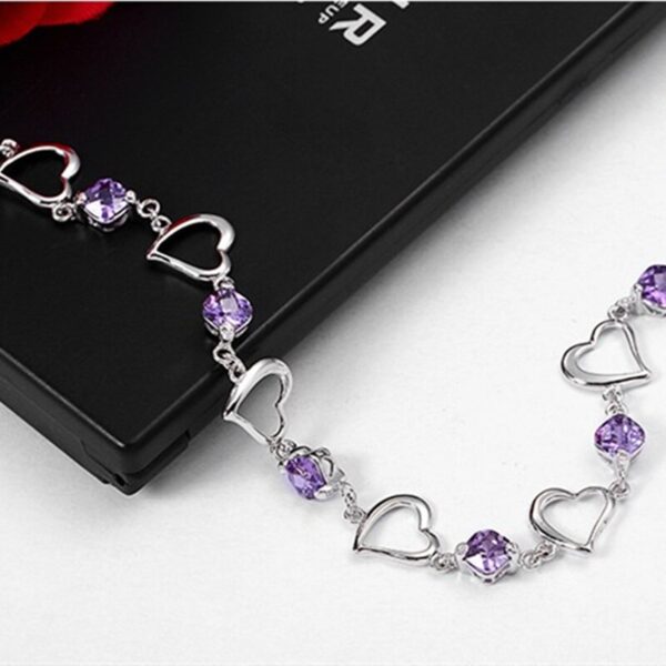 High Quality 925 Sterling Silver Bracelet Heart Purple Crystal Zircon Bracelet For Woman Party Engagement Jewelry 3