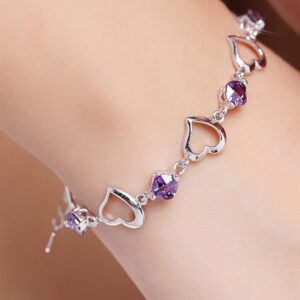 High Quality 925 Sterling Silver Bracelet Heart Purple Crystal Zircon Bracelet For Woman Party Engagement Jewelry