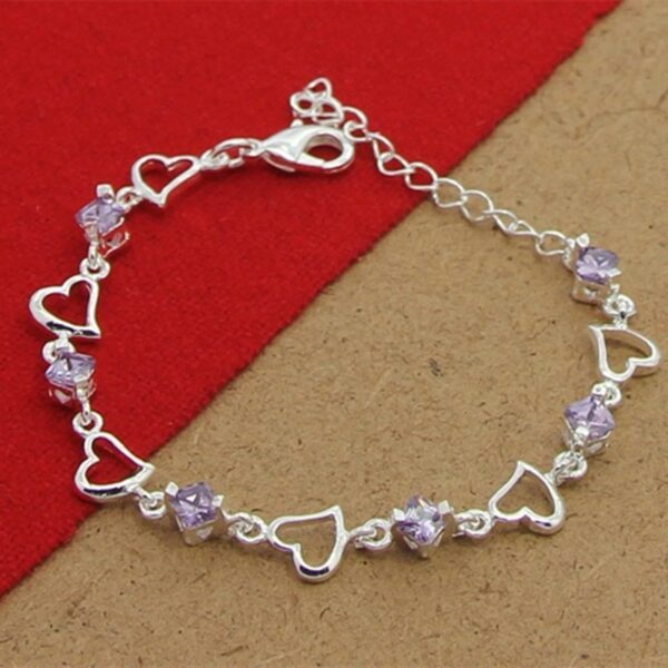 High Quality 925 Sterling Silver Bracelet Heart Purple Crystal Zircon Bracelet For Woman Party Engagement Jewelry 4