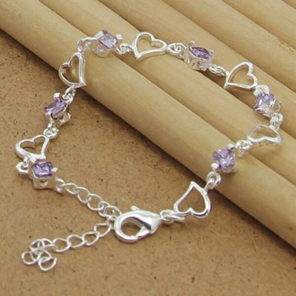 High Quality 925 Sterling Silver Bracelet Heart Purple Crystal Zircon Bracelet For Woman Party Engagement Jewelry 5