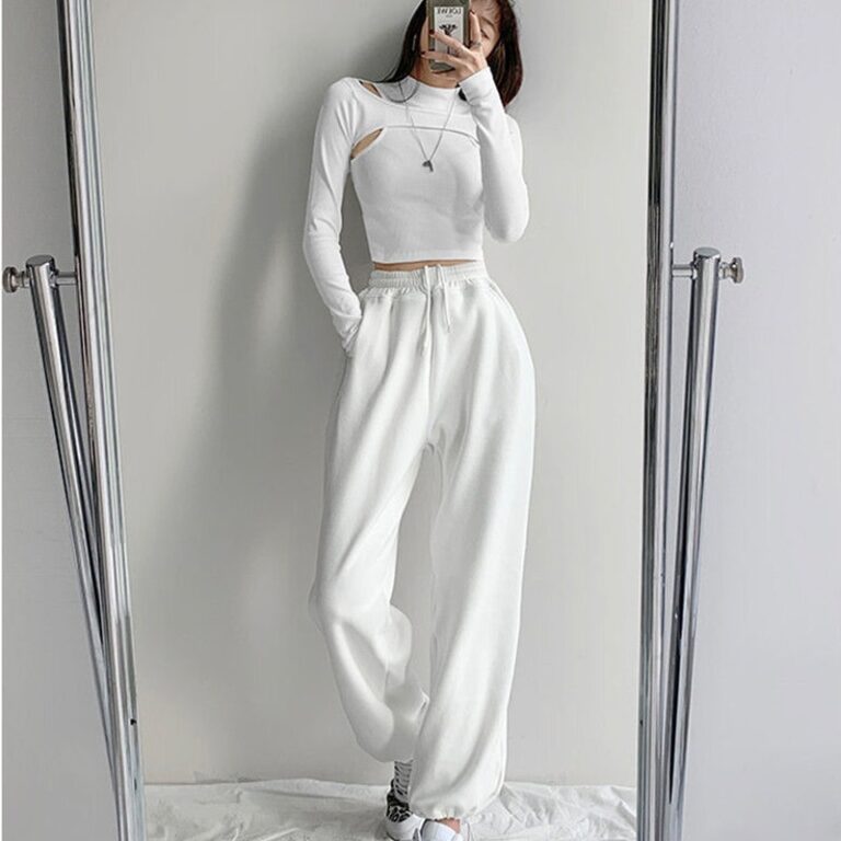 Hollow Knitted Crop Tops Women New Fitness Fake Two piece T shirt Female Black White Long 4