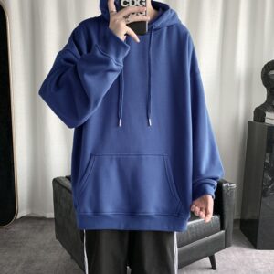 HybSkr Korean Men s Solid Color Hoodies 2022 Casual Hooded Pullovers Hoodie Warm Fleece Male Loose 2