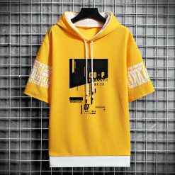 Japan Style Men s Hoodies Fashion Streetwear Short Sleeve Hooded Sweatshirts Men Casual Harajuku Prints Men