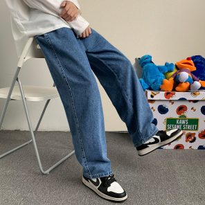 Korean Fashion Men Wide Leg Jeans 2021 Autumn New Streetwear Straight Baggy Denim Pants Male Brand