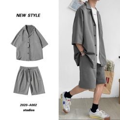 Korean Style Men s Set Suit Jacket and Shorts Solid Thin Short Sleeve Single Pocket Knee 1.jpg 640x640 1