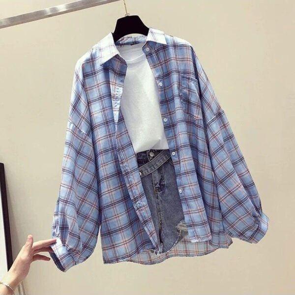 Korean Style Plaid Classic Loose Shirts Blouse Women Daily All match Cute Student Women Clothing Fashion 2