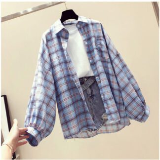 Korean Style Plaid Classic Loose Shirts Blouse Women Daily All match Cute Student Women Clothing Fashion 2.jpg 640x640 2