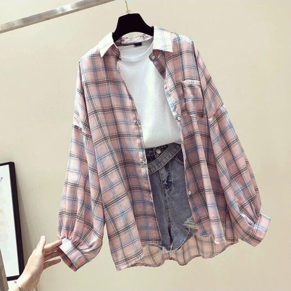 Korean Style Plaid Classic Loose Shirts Blouse Women Daily All match Cute Student Women Clothing Fashion 3