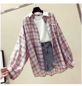 Korean Style Plaid Classic Loose Shirts Blouse Women Daily All match Cute Student Women Clothing Fashion 3.jpg 640x640 3