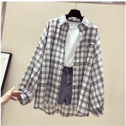 Korean Style Plaid Classic Loose Shirts Blouse Women Daily All match Cute Student Women Clothing Fashion 5.jpg 640x640 5