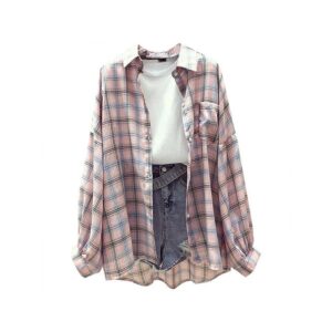 Korean Style Plaid Classic Loose Shirts Blouse Women Daily All match Cute Student Women Clothing Fashion 6