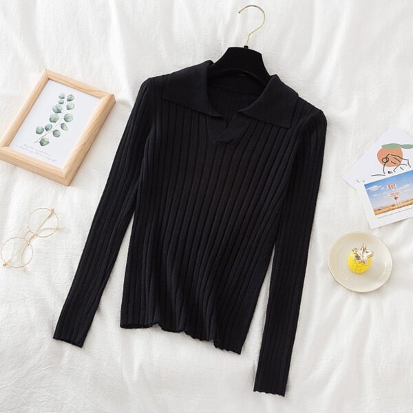 Korean Style Turn Down Collar Women Sweater Female Long Sleeve Casual Pullovers Knitted Sweaters Clothes Sweter 3