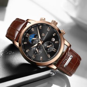LIGE Mens Watches Top Luxury Brand Waterproof Sport Wrist Watch Chronograph Quartz Military Genuine Leather Relogio 1