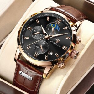 LIGE Mens Watches Top Luxury Brand Waterproof Sport Wrist Watch Chronograph Quartz Military Genuine Leather Relogio