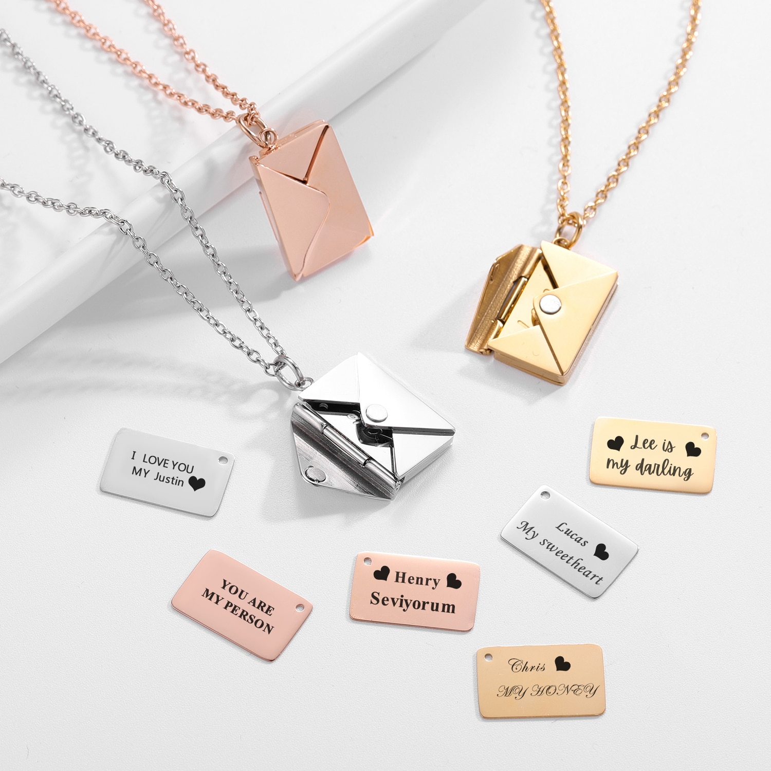 Love Letter Envelope Pendant Necklace Stainless Steel Jewelry Confession Love You for Valentine Day Mother Day 3