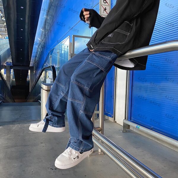 Men Jeans Wide Leg Denim Cargo jean pants Loose Straight Baggy Men s Jeans hip hop