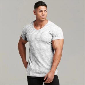 Men V Neck Short Sleeve T Shirt Fitness Slim Fit Sports Strips T shirt Male Solid 5.jpg 640x640 5
