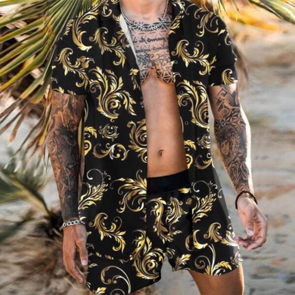 Men s Sets Short Sleeve Hawaiian Shirt And Shorts Summer Printing Casual Shirt Beach Two Piece 1