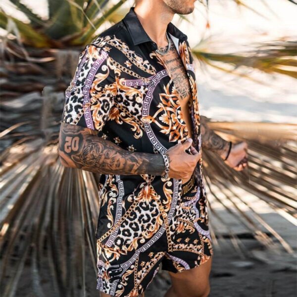 Men s Sets Short Sleeve Hawaiian Shirt And Shorts Summer Printing Casual Shirt Beach Two Piece 3