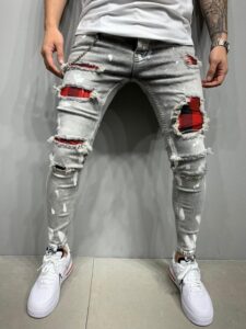 Men s Skinny Ripped Jeans Fashion Grid Beggar Patches Slim Fit Stretch Casual Denim Pencil Pants 1.jpg 640x640 1