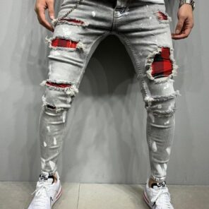 Men s Skinny Ripped Jeans Fashion Grid Beggar Patches Slim Fit Stretch Casual Denim Pencil Pants 1.jpg 640x640 1