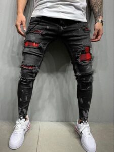 Men s Skinny Ripped Jeans Fashion Grid Beggar Patches Slim Fit Stretch Casual Denim Pencil Pants 2.jpg 640x640 2