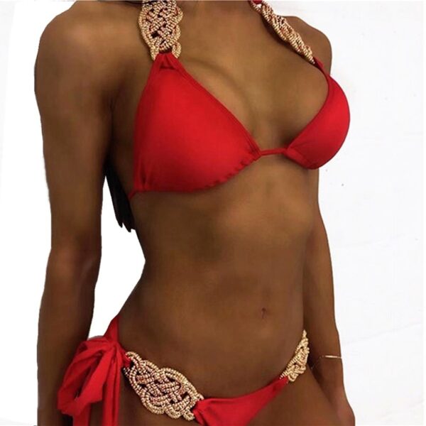 New Patchwork Halter Knitted Bikini Women Swimwear Female Swimsuit Two pieces Bikini set Brazilian Bather Bathing 5
