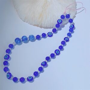 New Trendy Blue Ball Devil s Eye Glass Glass Beaded Mobile Phone Lanyard for Women Handmade 1