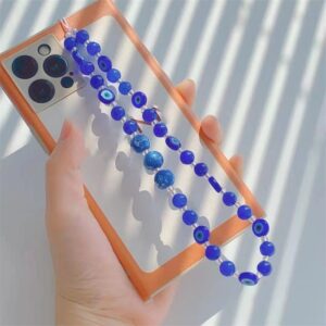 New Trendy Blue Ball Devil s Eye Glass Glass Beaded Mobile Phone Lanyard for Women Handmade 2