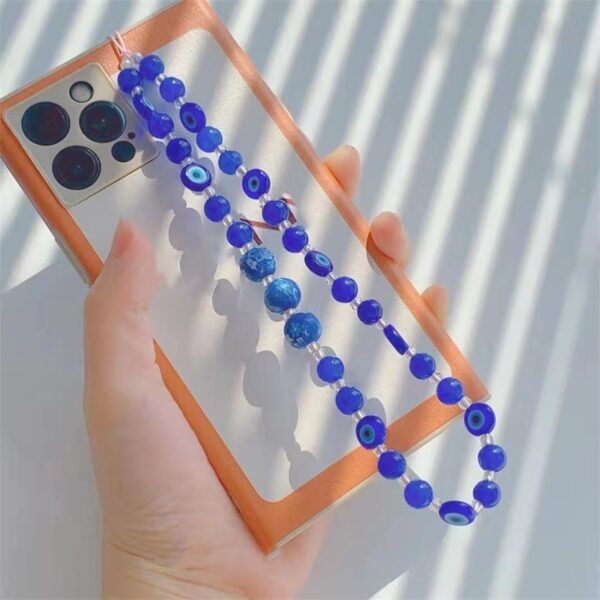 New Trendy Blue Ball Devil s Eye Glass Glass Beaded Mobile Phone Lanyard for Women Handmade 2