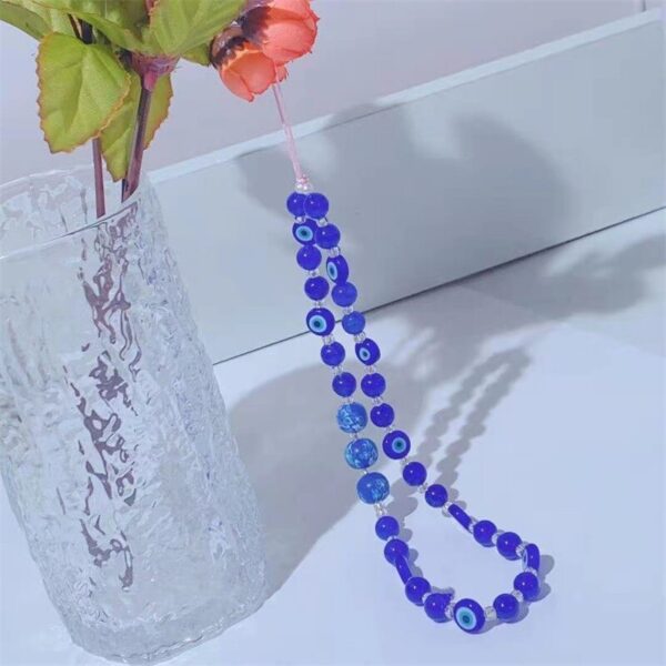 New Trendy Blue Ball Devil s Eye Glass Glass Beaded Mobile Phone Lanyard for Women Handmade 3
