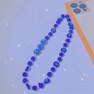 New Trendy Blue Ball Devil s Eye Glass Glass Beaded Mobile Phone Lanyard for Women Handmade 4